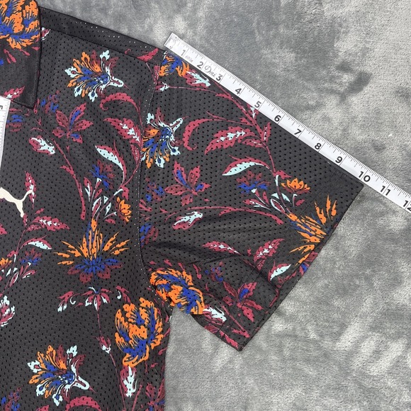 Puma Shirt Mens Large Paradise Golf Active Relaxed Fit Mesh Button Floral Black - Picture 5 of 7